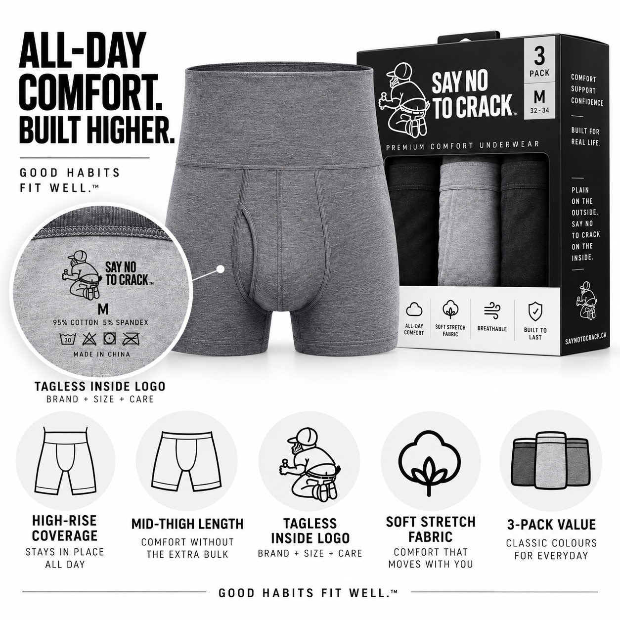 Say No to Crack high-rise boxer brief benefits